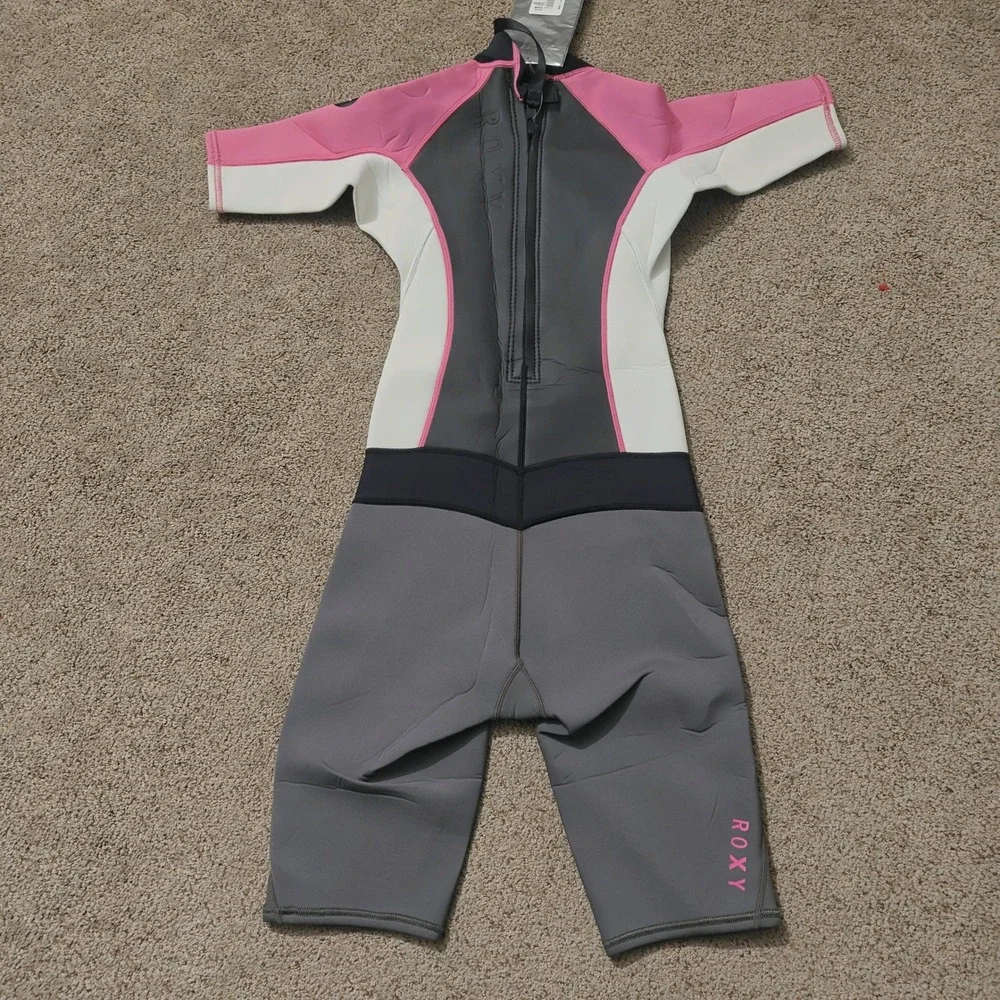 NWT Roxy Syncro Girls Size 6 Pink Grey‎ Shorty Wetsuit 2/2mm ARJW503001